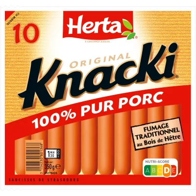 HERTA KNACKI ORIGINAL Saucisses 100% Pur Porc x10 -350g