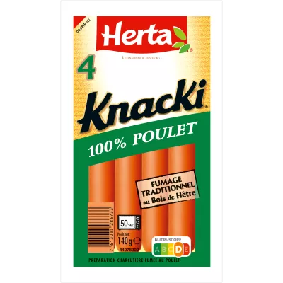 HERTA KNACKI Saucisses 100% Poulet x4 -140g