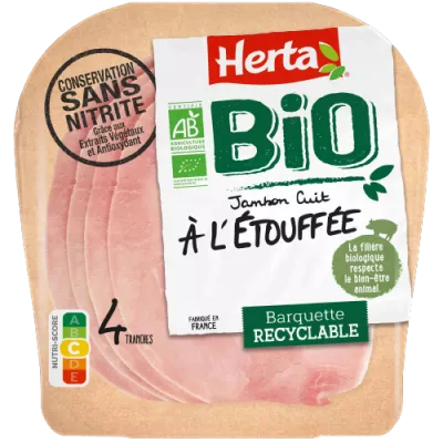 HERTA BIO Jambon Etouffée conservation sans nitrite x4 -120g