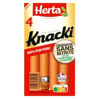 HERTA KNACKI Saucisses 100% porc Cons. Sans NItrite x4 -140g