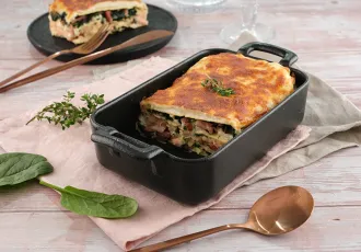 Lasagnes saumon épinards allumettes fumées