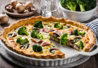 IA Quiche jambon, champignons, brocoli