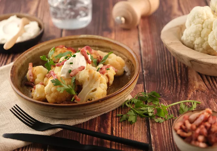 Chou-fleur à la poêle aux lardons