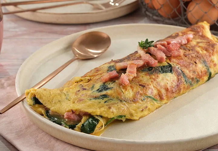 Omelette épinards et lardons