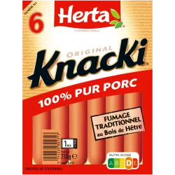 HERTA KNACKI ORIGINAL Saucisses 100% Pur Porc x6 -210g